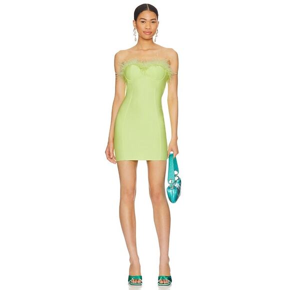 Superdown Ramona Bustier Dress in Green Faux‎ Feather Women’s Size Small - Picture 1 of 10